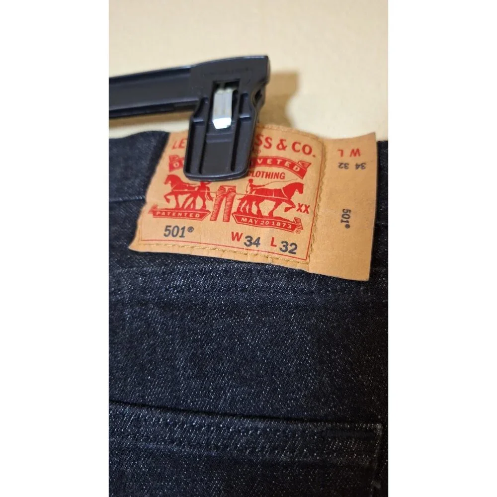 Levis 501 Jeans Mens 34X32 Black‎ Button Fly Straight Leg Cowboy Rancher